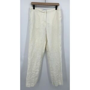 J Mclaughlin Pants Womens 12 Beige 100% Linen Wide Leg Lined Made USA